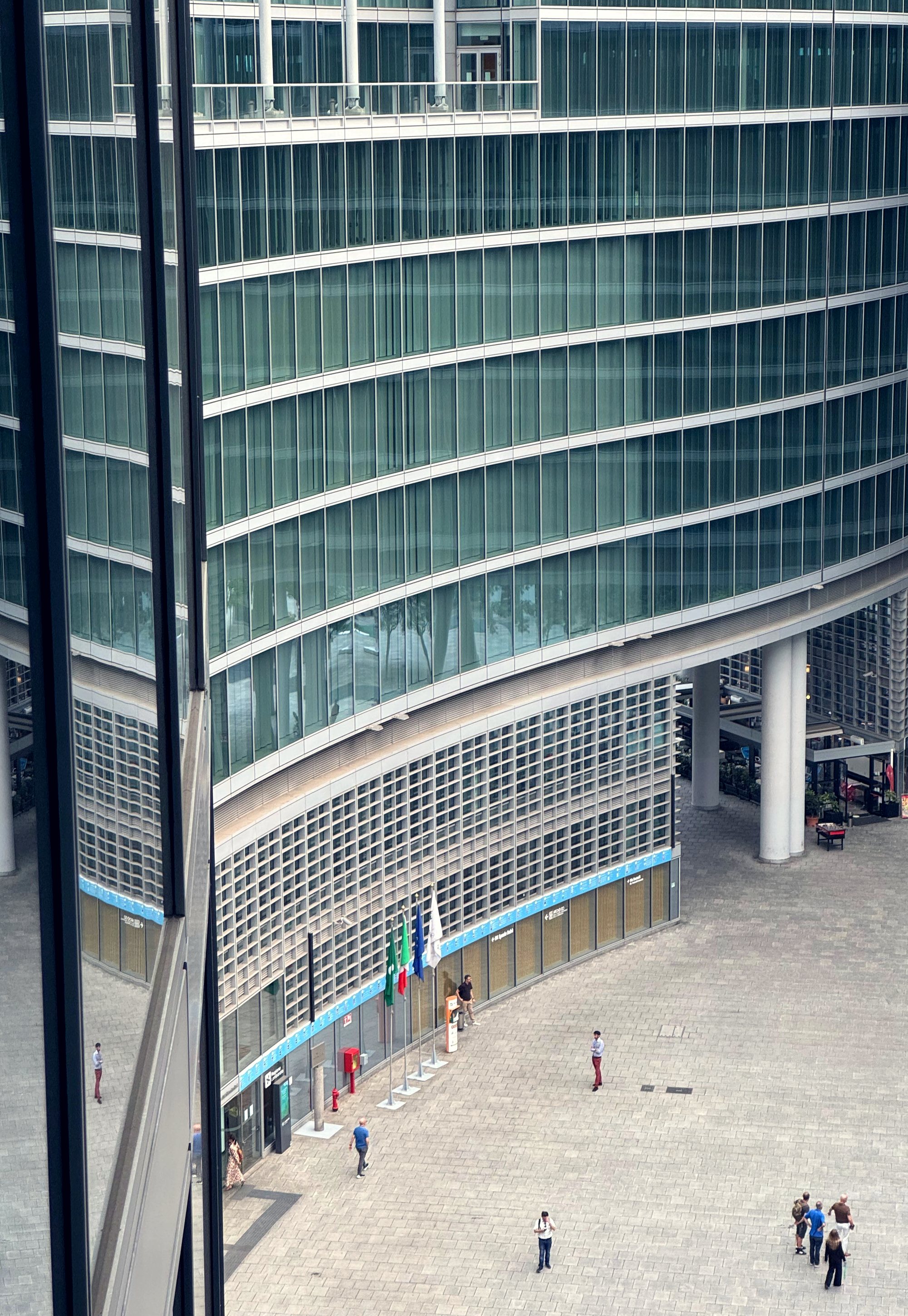 A person photographing a columned civic building